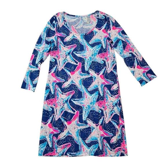 Lilly Pulitzer Shift Beacon Dress Women's Medium 100% Pima Cotton Starfish Print - Picture 1 of 5
